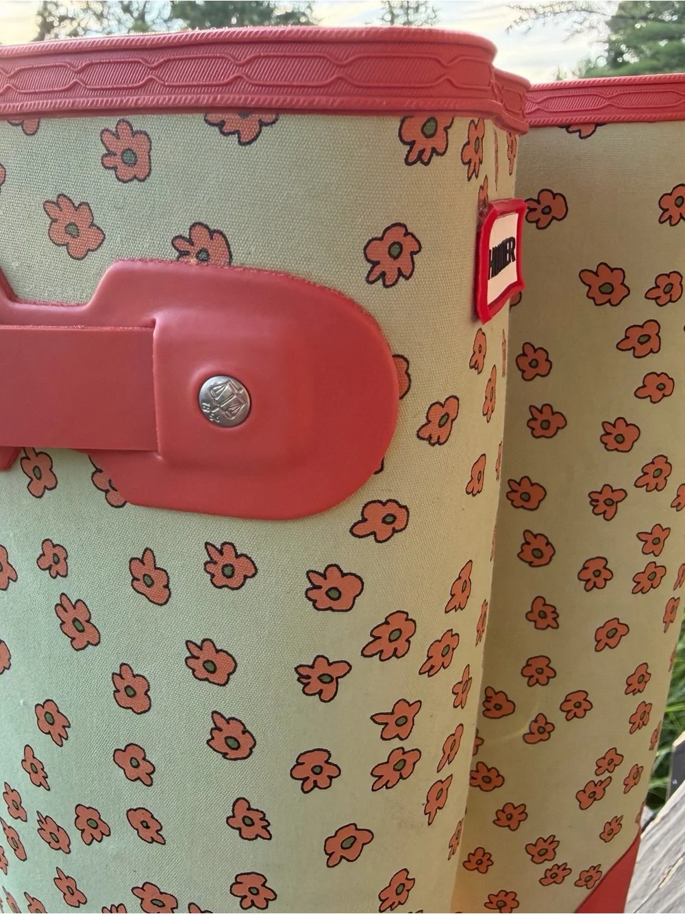Brand New Hunter Coral & Mint Floral Tall Rain Boots